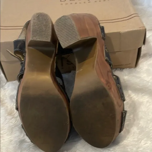 BED|STU Black Leather Wedge Sandals Women’s Size 9