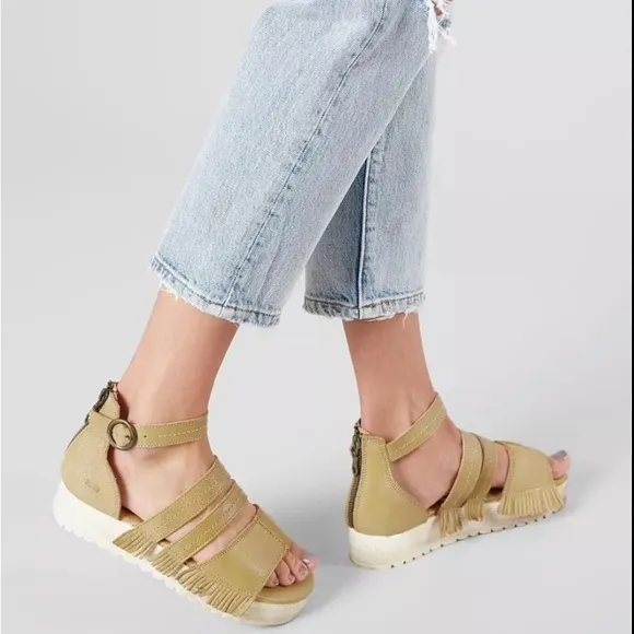 BEDSTU Emelia Fringe Chunky Platform Sandals Sz 8