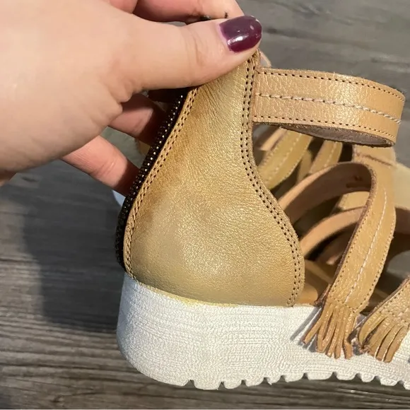 BEDSTU Emelia Fringe Chunky Platform Sandals Sz 8