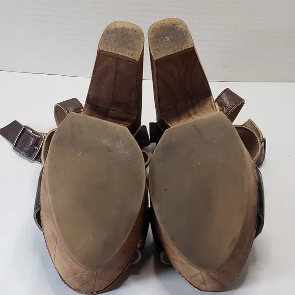 BedStu Marilyn Teak Rustic Leather Platform Sandals Size 9 Block Heels C…