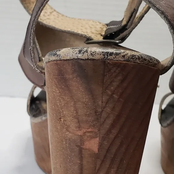 BedStu Marilyn Teak Rustic Leather Platform Sandals Size 9 Block Heels C…
