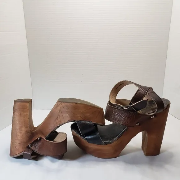 BedStu Marilyn Teak Rustic Leather Platform Sandals Size 9 Block Heels C…
