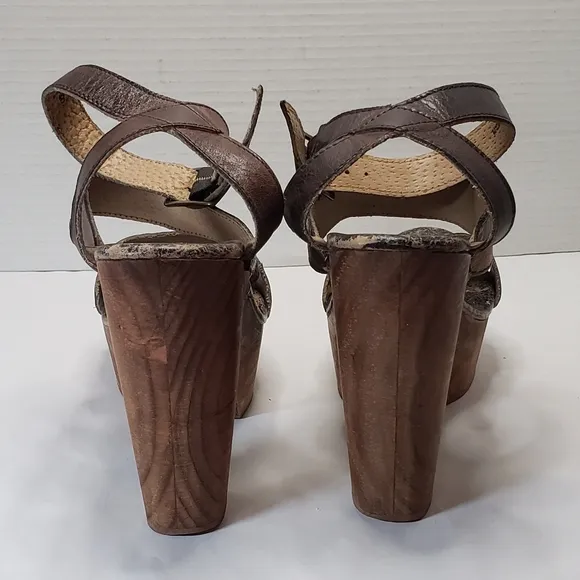 BedStu Marilyn Teak Rustic Leather Platform Sandals Size 9 Block Heels C…