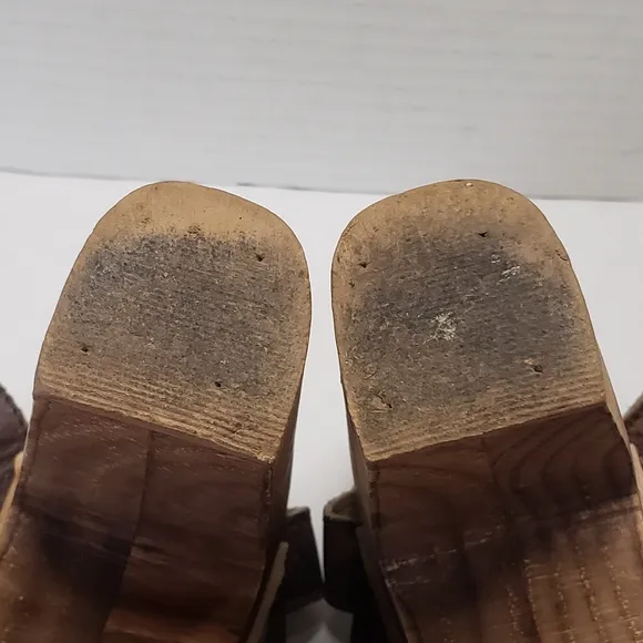 BedStu Marilyn Teak Rustic Leather Platform Sandals Size 9 Block Heels C…