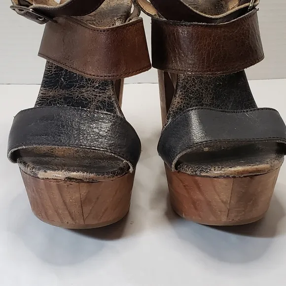 BedStu Marilyn Teak Rustic Leather Platform Sandals Size 9 Block Heels C…