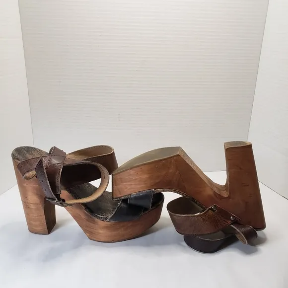 BedStu Marilyn Teak Rustic Leather Platform Sandals Size 9 Block Heels C…