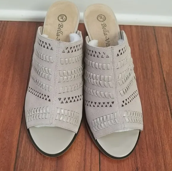Bella Vita mixed fabric leather and suede open toe sandals