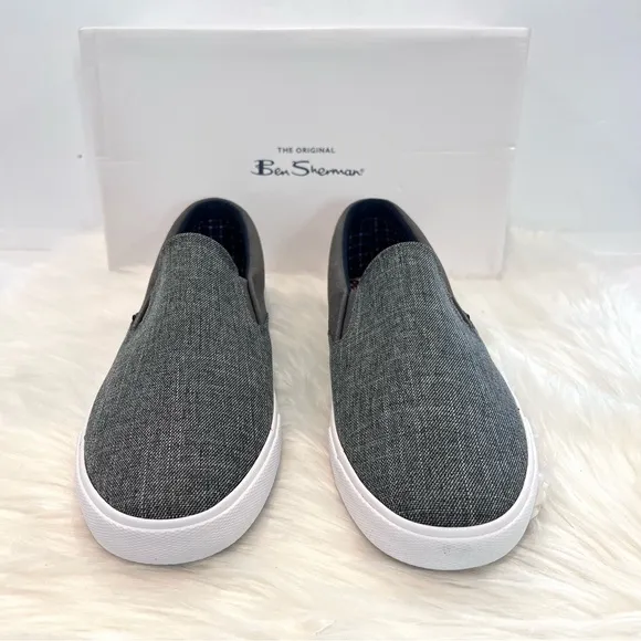 Ben Sherman Men’s Percy Slip-On Sneakers Loafers Gray Canvas NEW WITH BOX