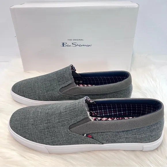 Ben Sherman Men’s Percy Slip-On Sneakers Loafers Gray Canvas NEW WITH BOX