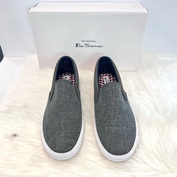 Ben Sherman Men’s Percy Slip-On Sneakers Loafers Gray Canvas NEW WITH BOX