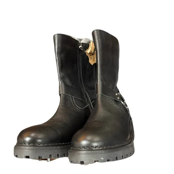 Bertuchi NEW 9.5 Black Leather Side Zip Combat Boots Lined Cyber Grunge Chelsea