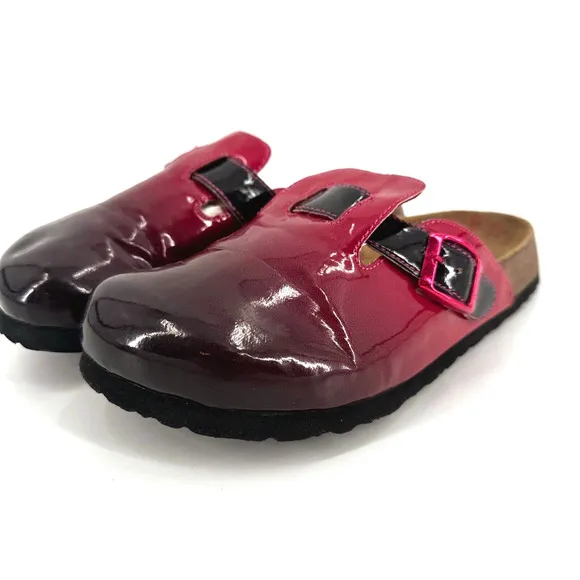 Betula Birkenstock Clogs Slides Size 7 Ombre Faux Patent Leather Slip-On Hippie