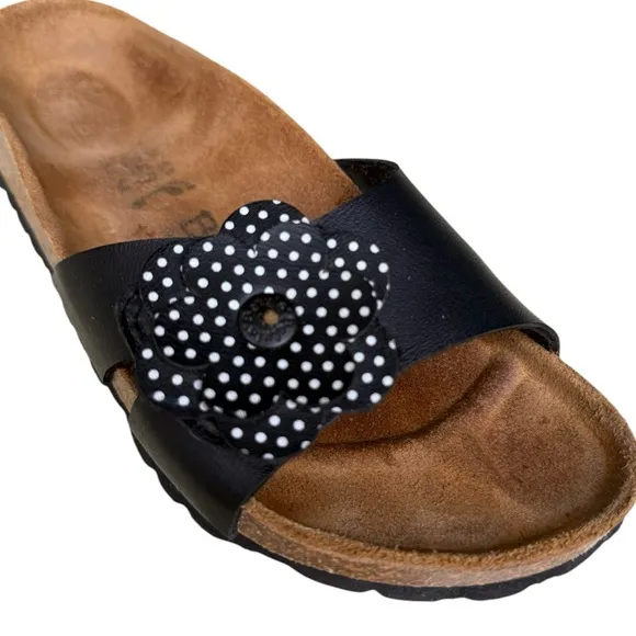 Betula Black Polka Dot Flower Slide Sandals Size 8, Birkenstock Sandals