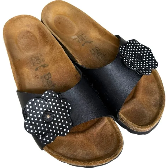 Betula Black Polka Dot Flower Slide Sandals Size 8, Birkenstock Sandals
