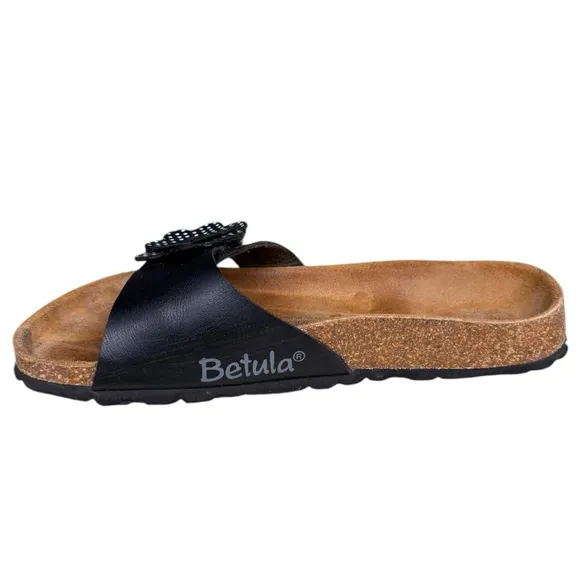 Betula Black Polka Dot Flower Slide Sandals Size 8, Birkenstock Sandals