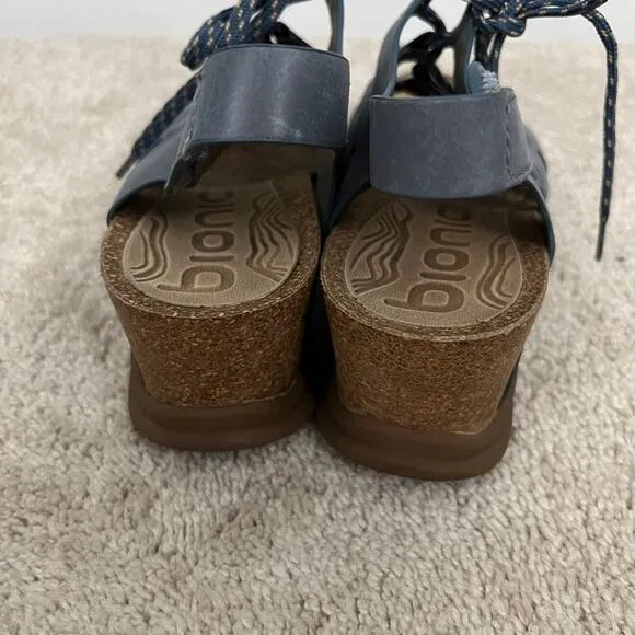Bionica Sorena Leather Sandals Wedge Blue Women Size 8