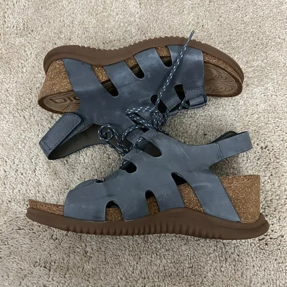 Bionica Sorena Leather Sandals Wedge Blue Women Size 8