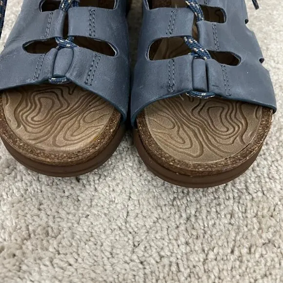 Bionica Sorena Leather Sandals Wedge Blue Women Size 8