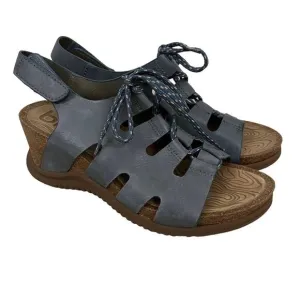 Bionica Sorena Leather Sandals Wedge Blue Women Size 8