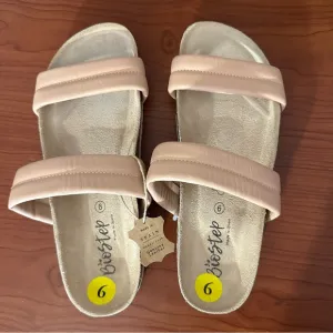 Biostep Made in Spain Leather Sandals Pink Blush Two Strap Leather Slides NWT