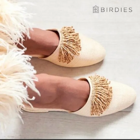 Birdies Natural Raffia Fringe Slides Size 5 NEW