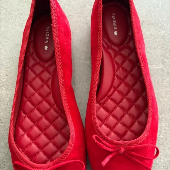 Birdies Red Suede Flats with Quilted Sole