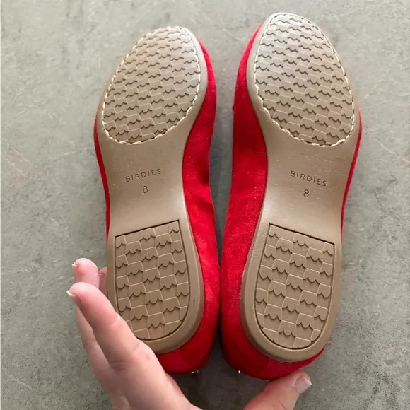 Birdies Red Suede Flats with Quilted Sole