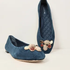 Birdies The Hummingbird Teal Suede Stone Size 8 Ballet Flats Blue Slip-on Shoes