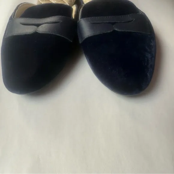 Birdies The Phoebe Velvet Mule Slides In Navy Penny Loafer Leather Comfy Size 8