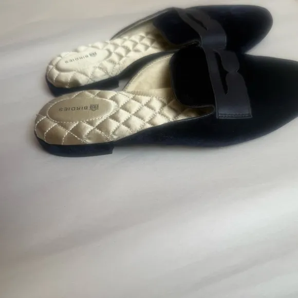 Birdies The Phoebe Velvet Mule Slides In Navy Penny Loafer Leather Comfy Size 8