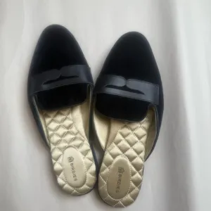 Birdies The Phoebe Velvet Mule Slides In Navy Penny Loafer Leather Comfy Size 8