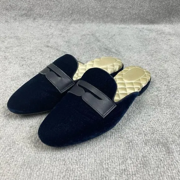 Birdies The Phoebe Velvet Mule Slides In Navy Size 9 Penny Loafer Leather Comfy