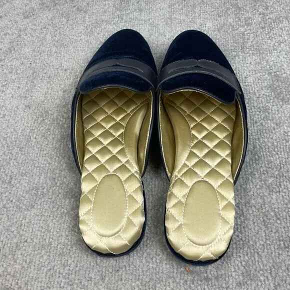 Birdies The Phoebe Velvet Mule Slides In Navy Size 9 Penny Loafer Leather Comfy