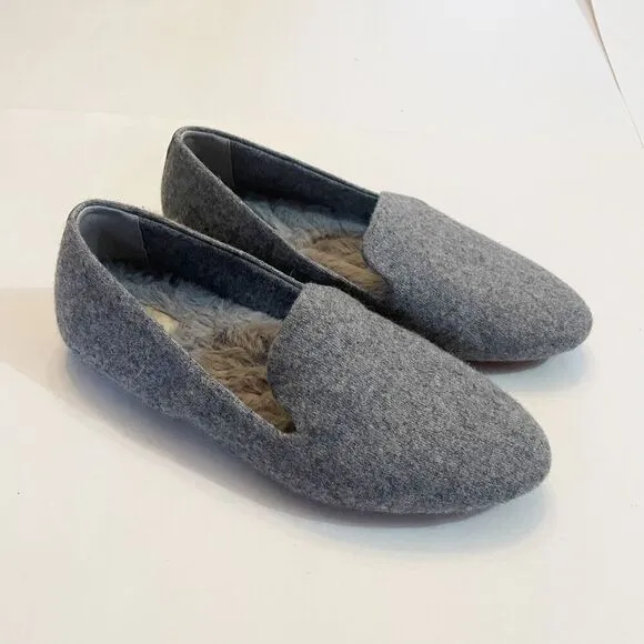 Birdies The Starling Gray Wool Faux Fur Lined loafer Flat Slip On Size 7.5