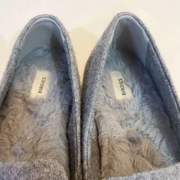 Birdies The Starling Gray Wool Faux Fur Lined loafer Flat Slip On Size 7.5