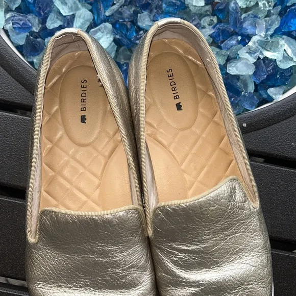 Birdies The Swift Slip-On Gold Leather Sneaker sz 9 Lightweight Cushioned Loafer