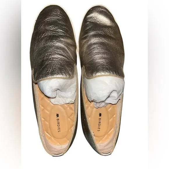 Birdies The Swift Slip-On Gold Leather Sneaker sz 9 Lightweight Cushioned Loafer