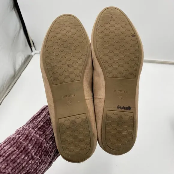 Birdies Women's Tan The Sterling Suede Leather Slip-on Ballet Flats Size 10