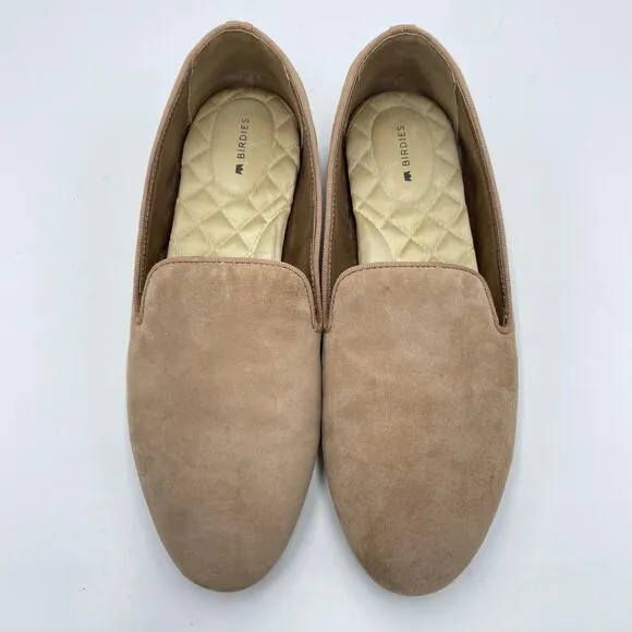 Birdies Women's Tan The Sterling Suede Leather Slip-on Ballet Flats Size 10