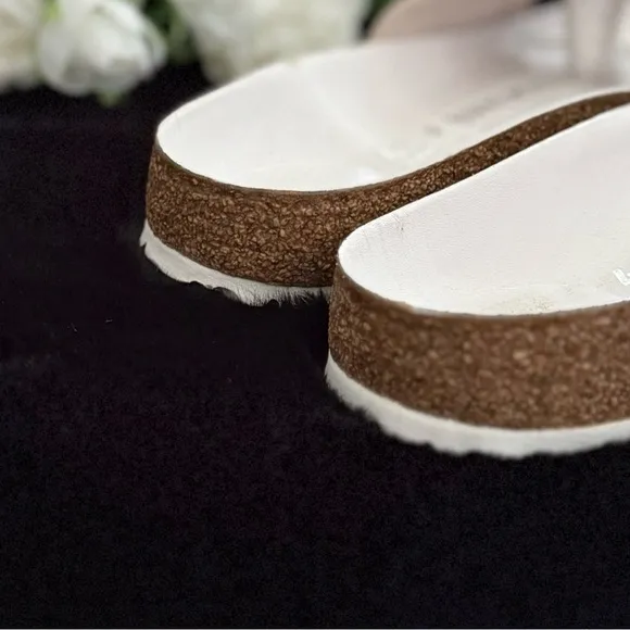 BIRKENSTOCK 41 Madrid Narrow Big Buckle Natural Leather Slides Sandals in White