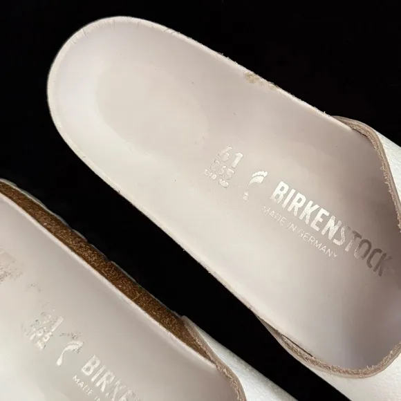 BIRKENSTOCK 41 Madrid Narrow Big Buckle Natural Leather Slides Sandals in White