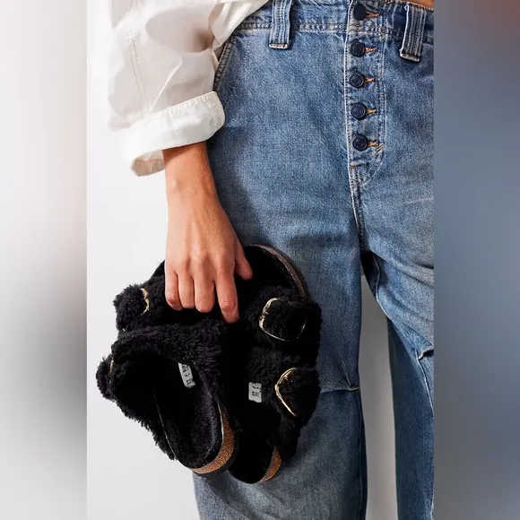 🖤BIRKENSTOCK ARIZONA BIG BUCKLE TEDDY SHEARLING SANDALS BLACK 9 40 NARROW
