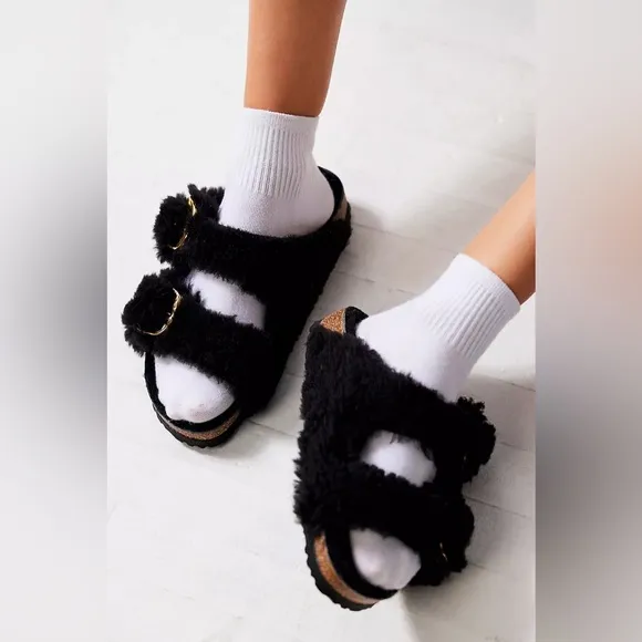 🖤BIRKENSTOCK ARIZONA BIG BUCKLE TEDDY SHEARLING SANDALS BLACK 9 40 NARROW