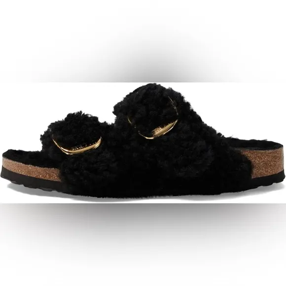 🖤BIRKENSTOCK ARIZONA BIG BUCKLE TEDDY SHEARLING SANDALS BLACK 9 40 NARROW