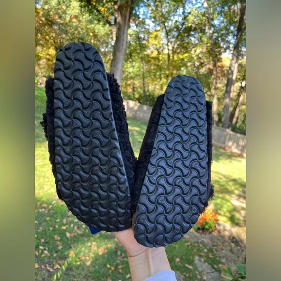 🖤BIRKENSTOCK ARIZONA BIG BUCKLE TEDDY SHEARLING SANDALS BLACK 9 40 NARROW