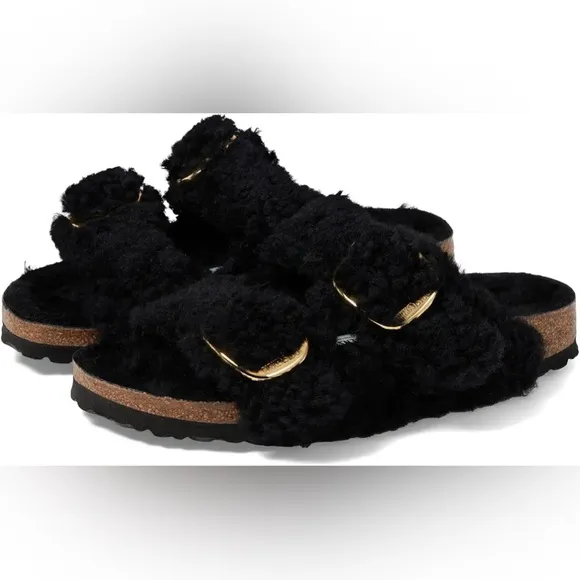 🖤BIRKENSTOCK ARIZONA BIG BUCKLE TEDDY SHEARLING SANDALS BLACK 9 40 NARROW