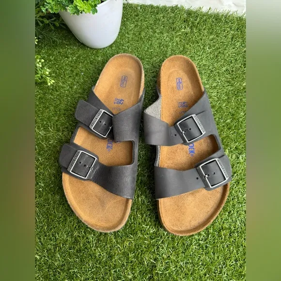 Birkenstock Arizona Oiled Leather black sandals 42 US men 9.5 UNISEX