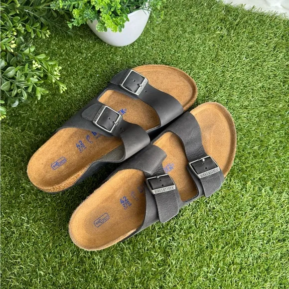 Birkenstock Arizona Oiled Leather black sandals 42 US men 9.5 UNISEX