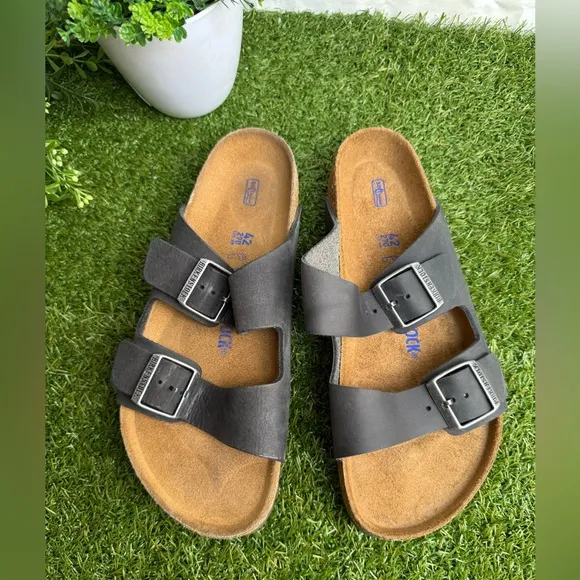 Birkenstock Arizona Oiled Leather black sandals 42 US men 9.5 UNISEX