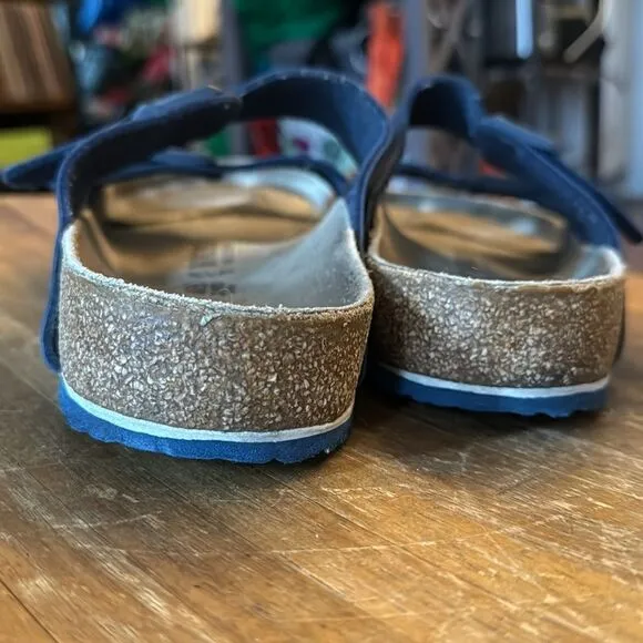 Birkenstock Arizona Navy Pebbled Leather Sandals - 12 (45)